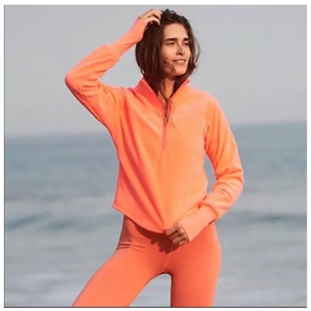 Free People Great Heights Fleece Jacket Neon Coral XS Pullover Lightweight New